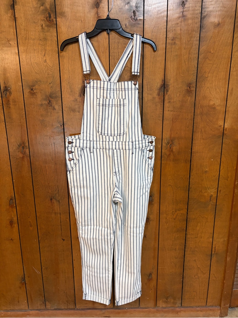 Judy Blue White Overalls with Navy Pinstripes
